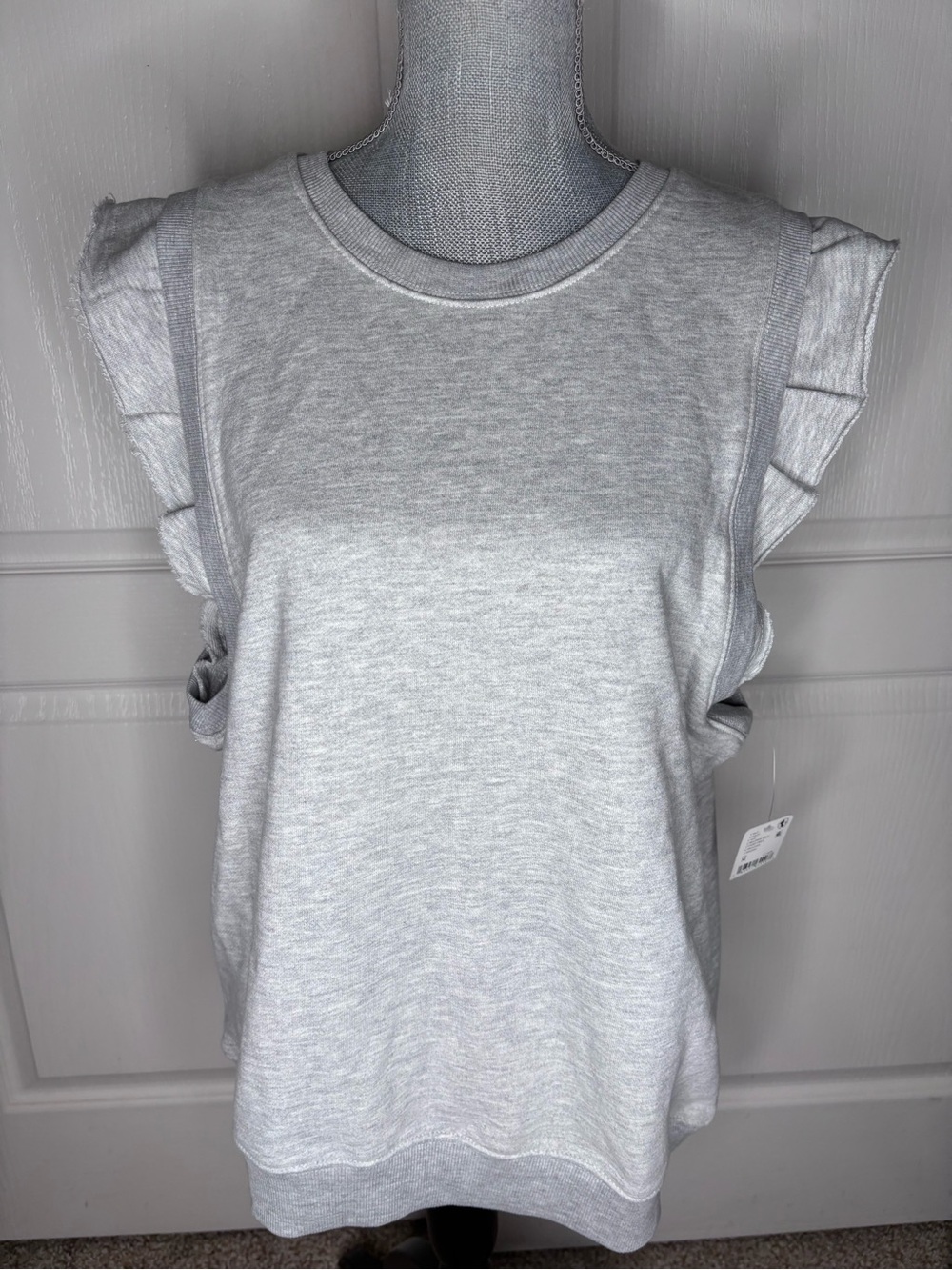 Free People Movement Light Grey Flutter Sleeve Cotton Knit Tank Size M NWOT